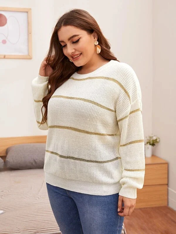 Practical Style Large Size Sweater, Thin Knit Sweater For Women