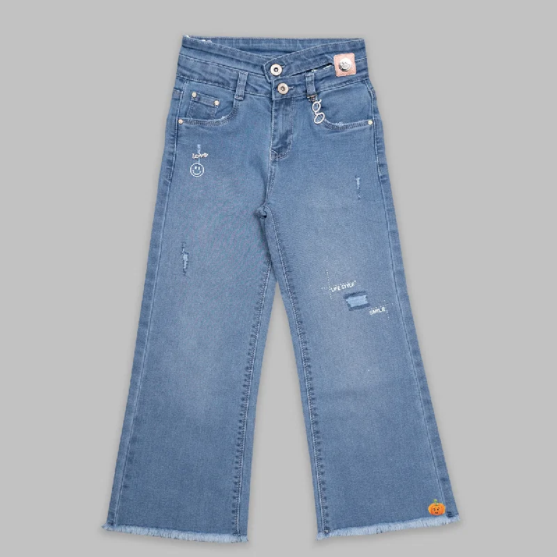 High Street Fashion Jeans for Girls with Damage Design