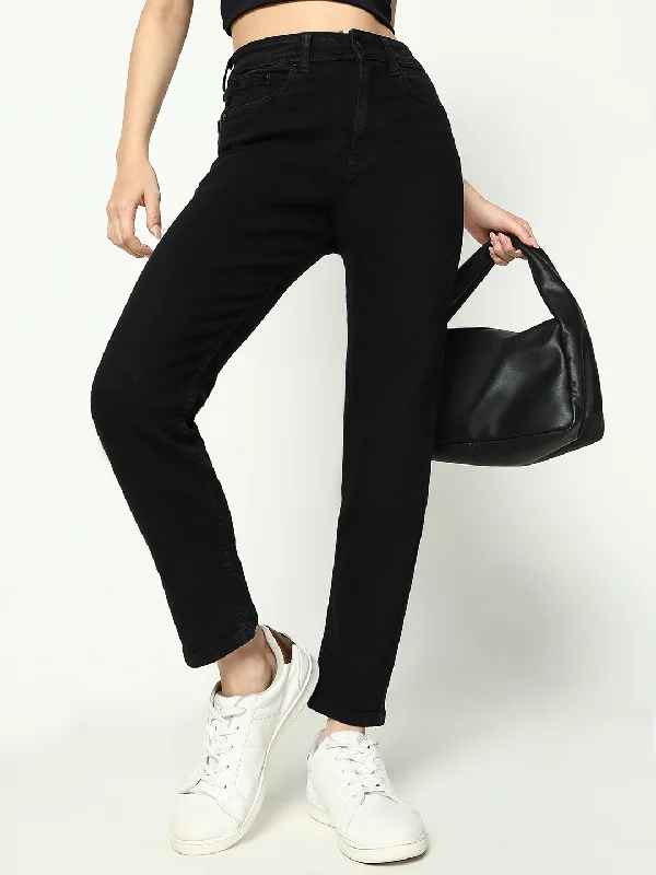 Sports And Leisure Women Solid Black Slim Fit Jeans