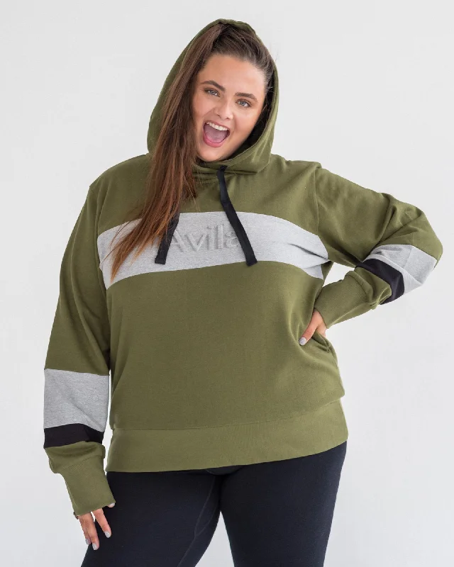Slightly Flared Design Emboss Logo Hoodie - Olive