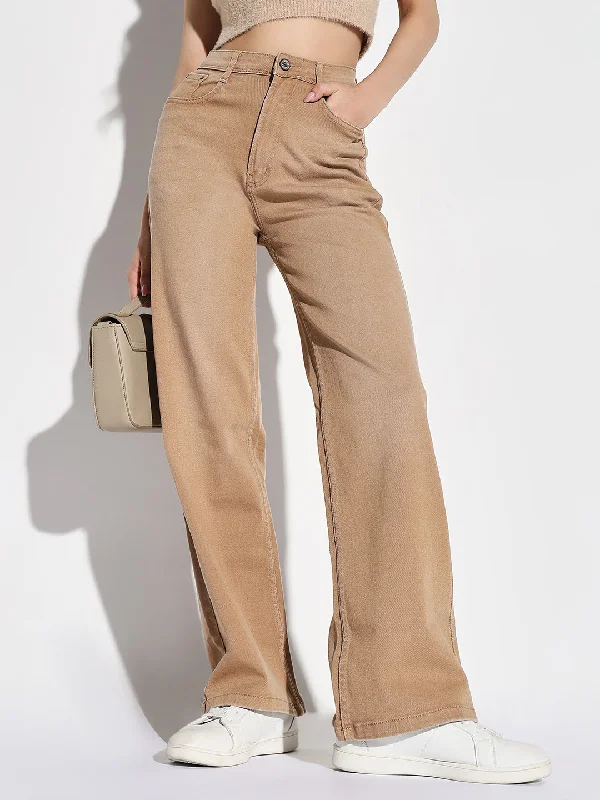 Warm and substantial Women Beige Wide Leg Jeans