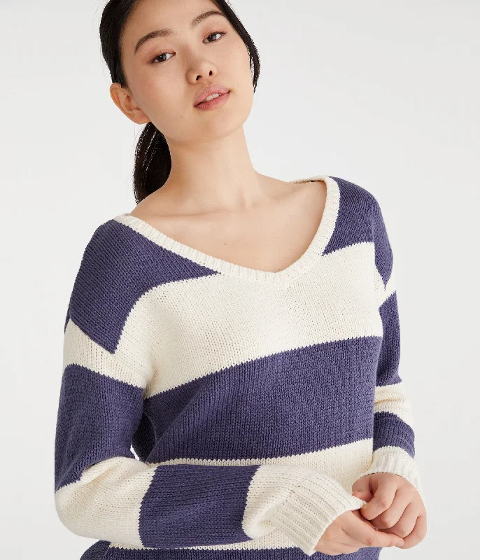 High-end Fashion Aeropostale Rugby Stripe V-Neck Sweater