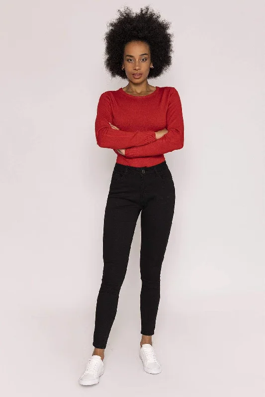 Retro Stripes High Waist Denim Jeans in Black