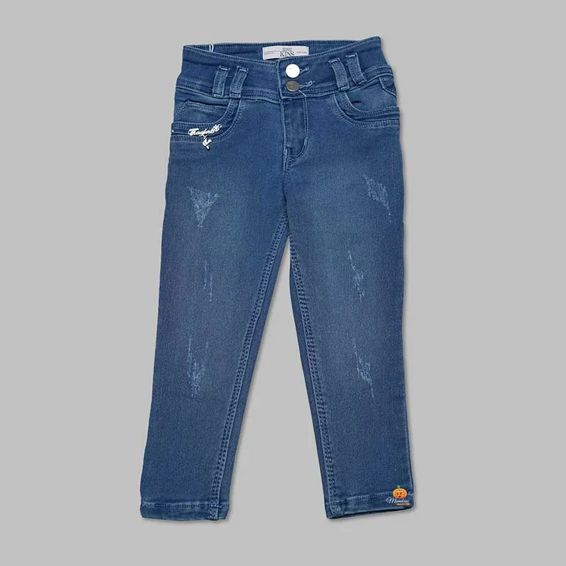 Soft Textures Navy-Light Blue Jeans for Girls