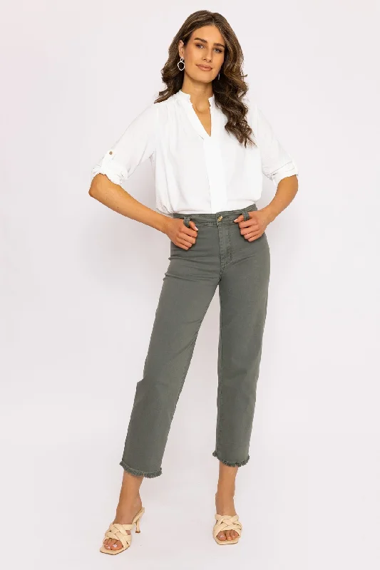 Urban Style Seamless Hem Jeans in Khaki