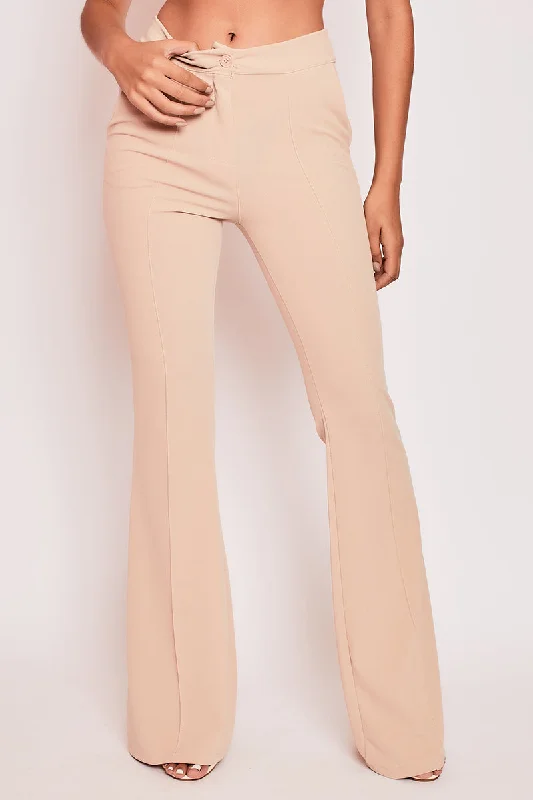 Exquisite Craftsmanship Tanya - Nude Tailored Bell Bottom Trousers