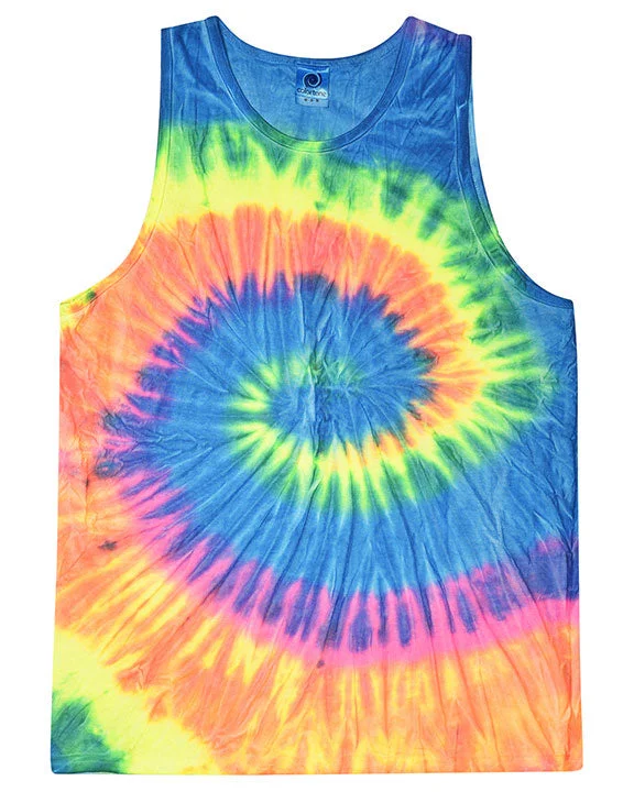 Comfort Fit CD3500 - Tie-Dye Adult 5.4 oz 100% Cotton Tank Top | Neon Rainbow