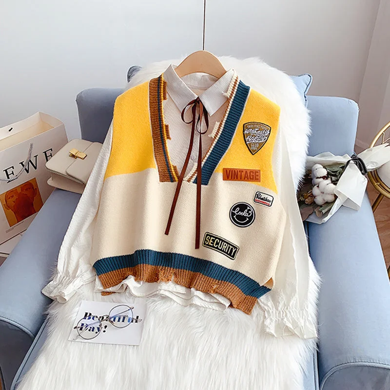 Warm Comfort Japanese knitted vest vest sleeveless sweater waistcoat  4987