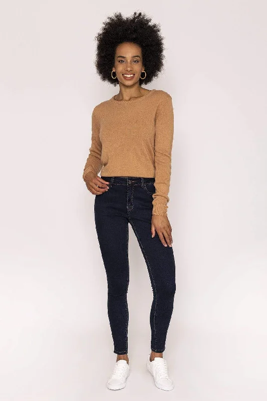 Retro Lace Fabric High Waist Denim Jeans in Indigo