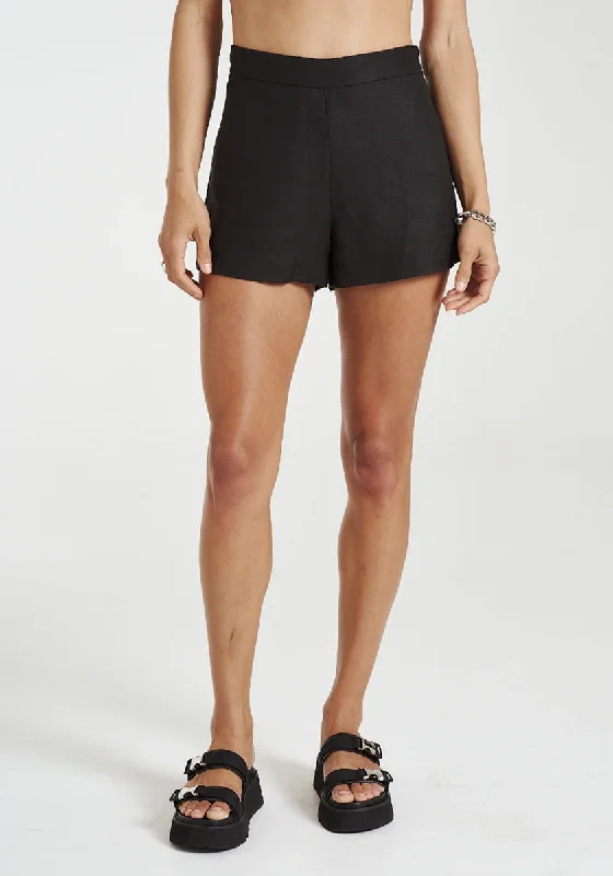 Literary Style Linen Shorts - Midnight Black