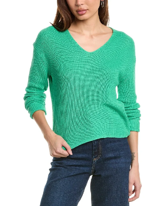 Refreshing Design Hannah Rose Cropped Loose Shaker V-Neck Cashmere-Blend Sweater
