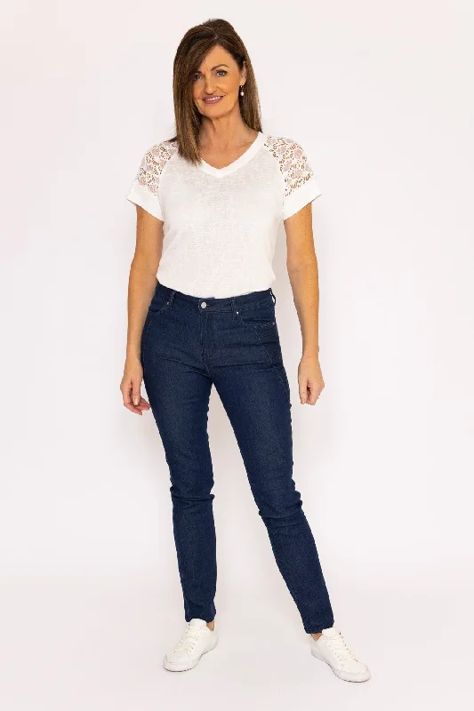 High-end Wear Denim Jeans with Stitch Detail in Navy