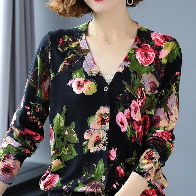 Girl Style Women's Floral Print Cardigan - Casual Long Sleeve Knitwear, Single-Breasted, High Quality for Autumn