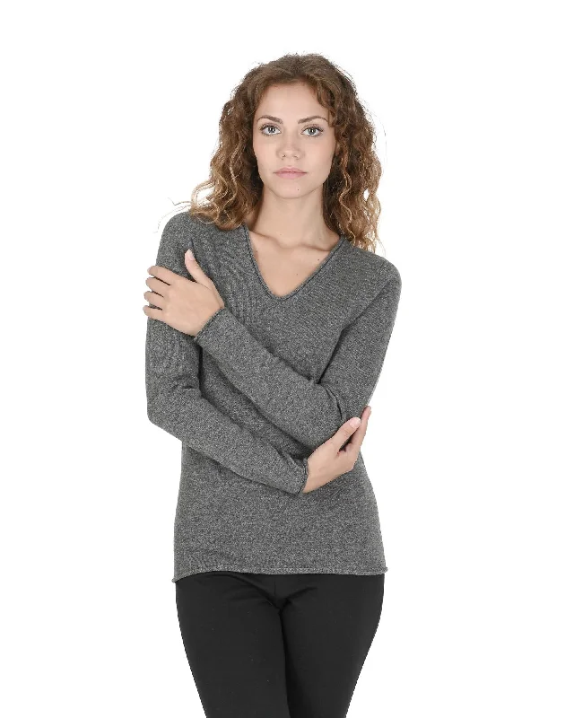 Weekend Wear Crown of Edinburgh Cashmere Women's Cashmere V-Neck Sweater for Women in Grey - 46 EU