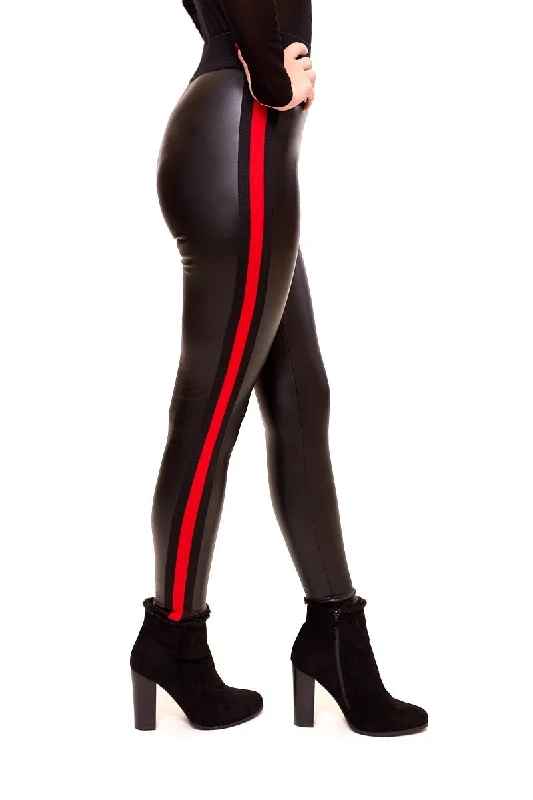 Casual Elegance Ashlie - Soft PU Stripe Trim Leggings