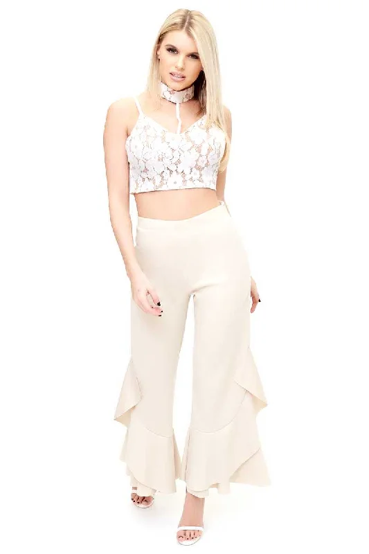 Versatile Comfort Flossie - Nude Draped Frill Trousers