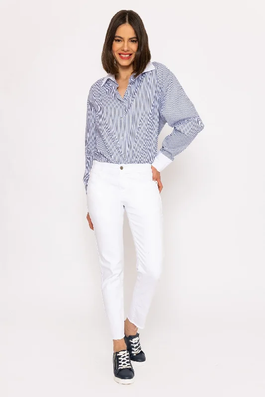 Multifunctional Style Frayed Hem Jeans in White