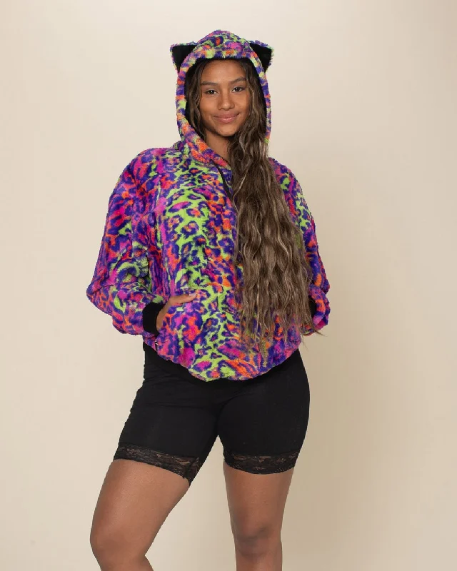 High-end atmosphere Classic Women's Fur Hoodie | Neon Disco Kitty