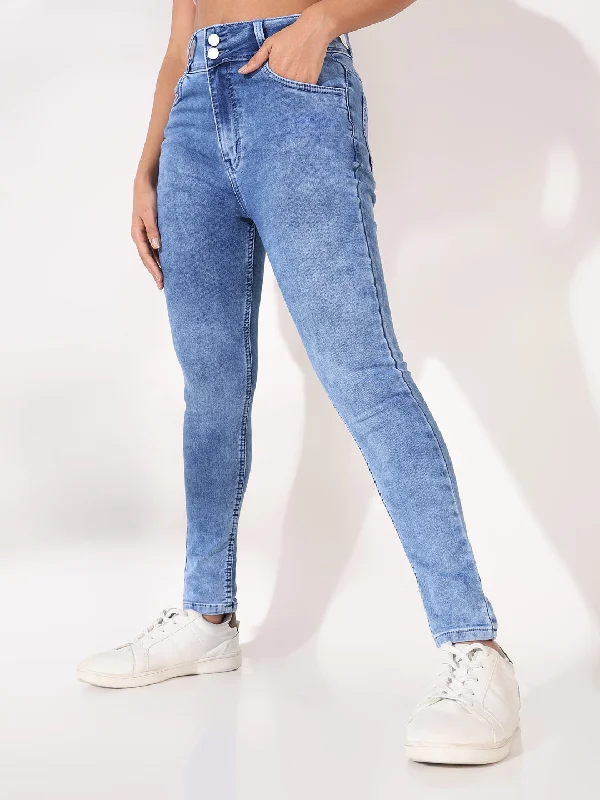 Fashion Design Women Solid Blue Slim Fit Jeans