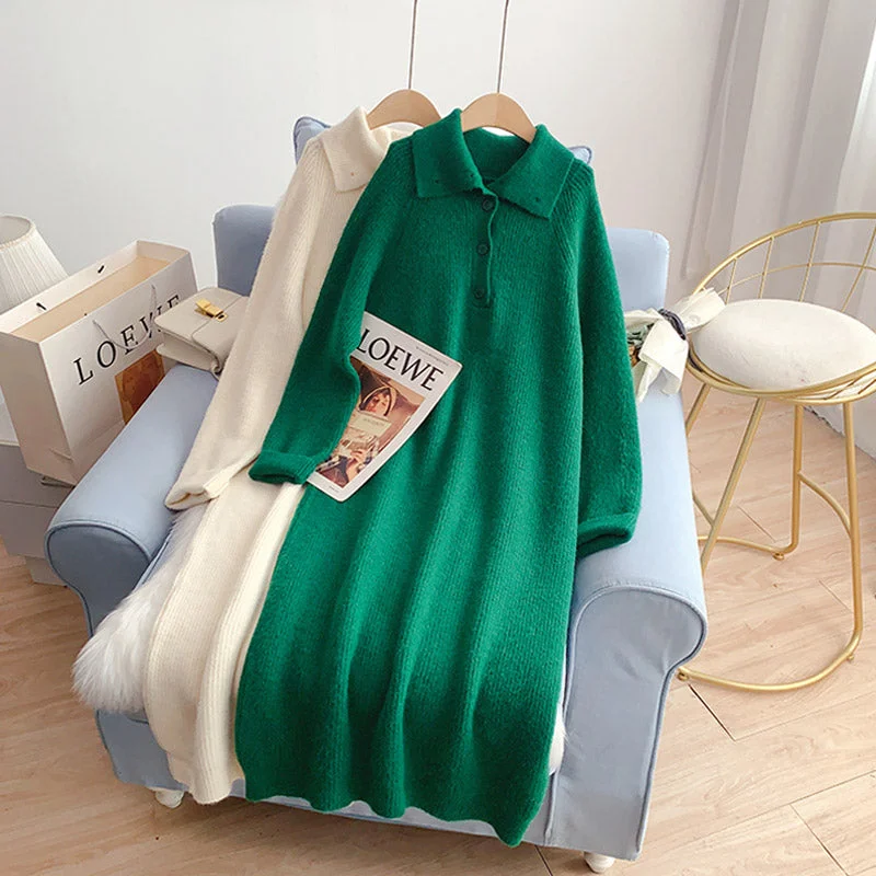 Classic Series Loose, slim, lazy, wind backed wool dress  5011