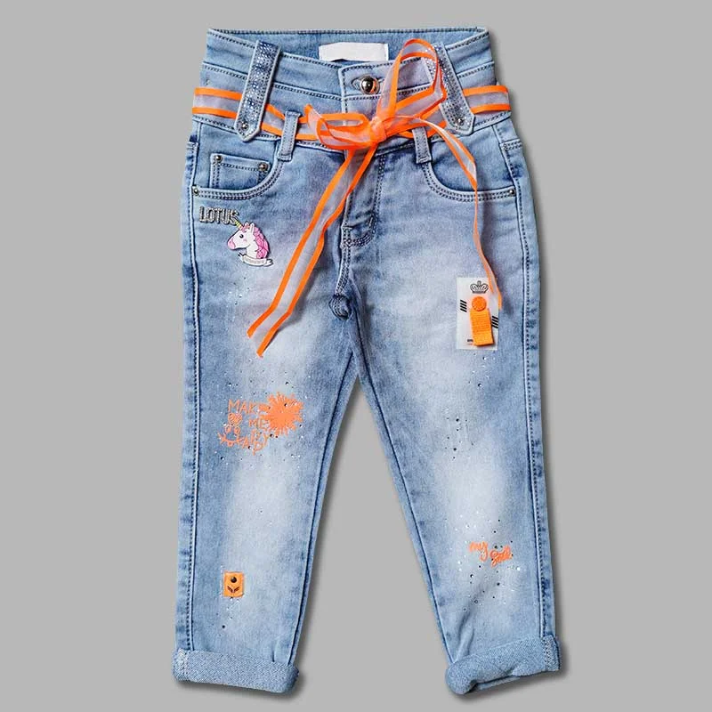 Sports Zipper Style High Waist Jeans for Girls and Kids