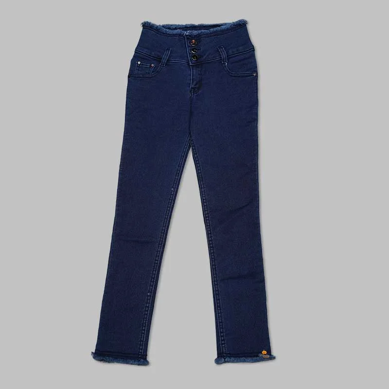 Lounge Wear High-waist Navy Blue Jeans for Girls