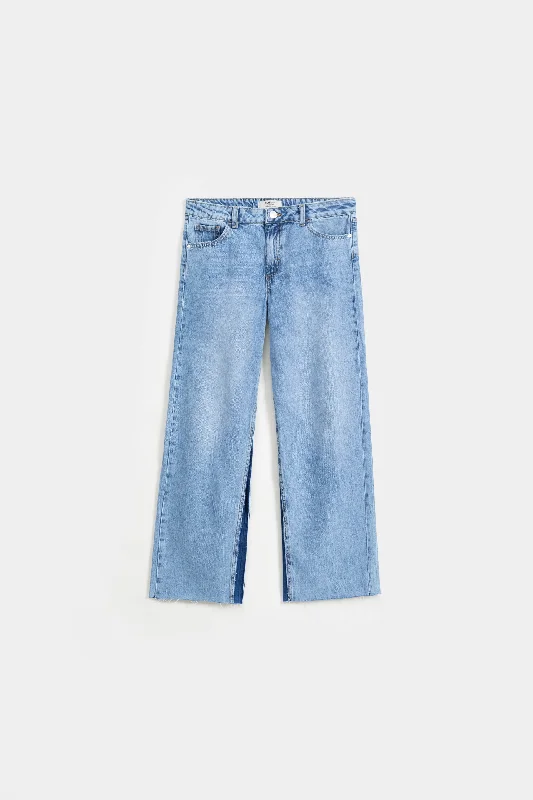 Street Style Two-Toned Wide Leg Jeans