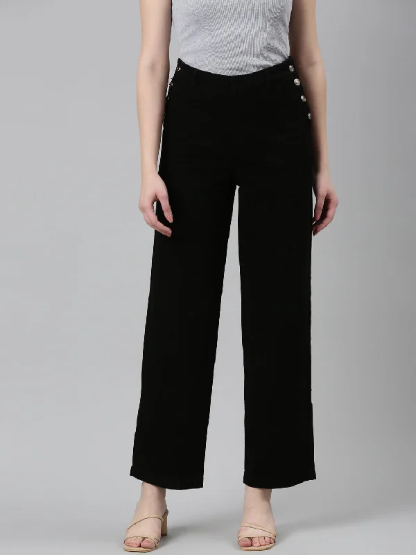 New Autumn And Winter Styles Women Black Solid Wide Leg Denim Jeans