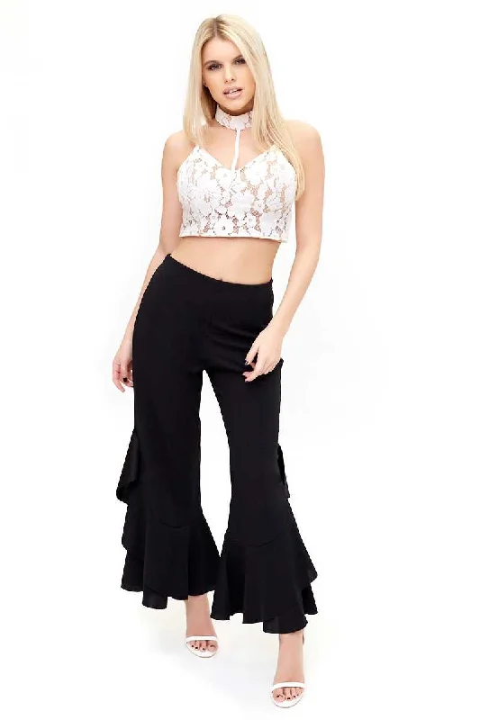 Easy Style Flossie - Black Draped Frill Trousers