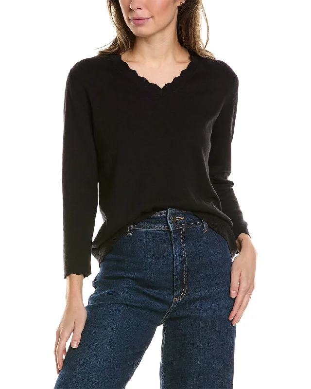 Summer Selection Alashan Cashmere Alaina Scallop Trim Cashmere-Blend Sweater