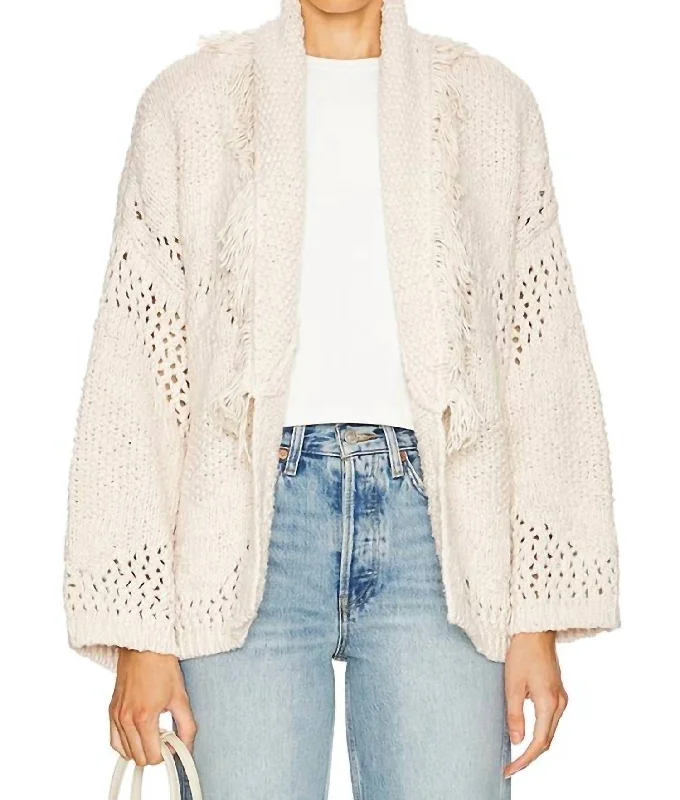 Ultra-lightweight Fringed Shawl Collar Jacket In Sand
