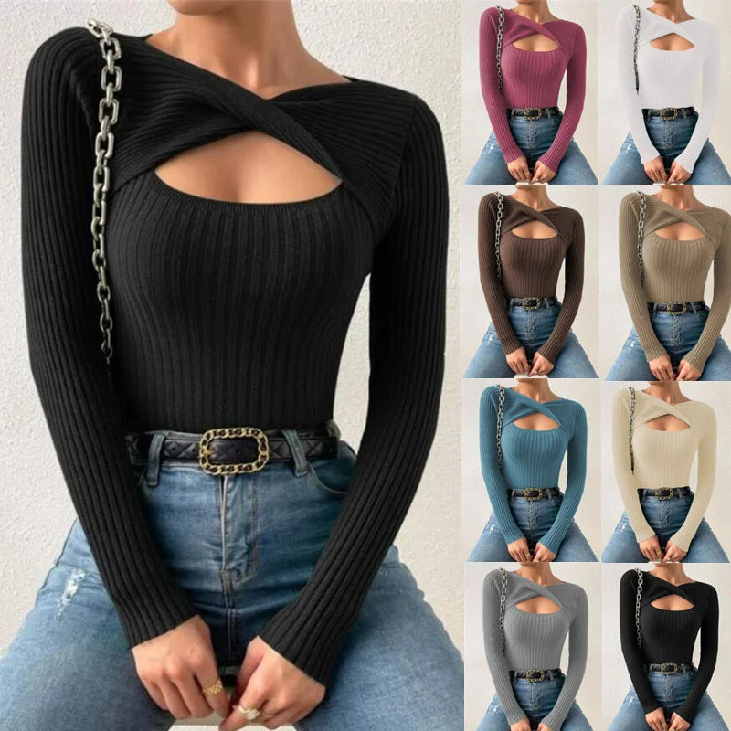 Elegant And Simple European And American Irregular Hollow Pullover Sweater