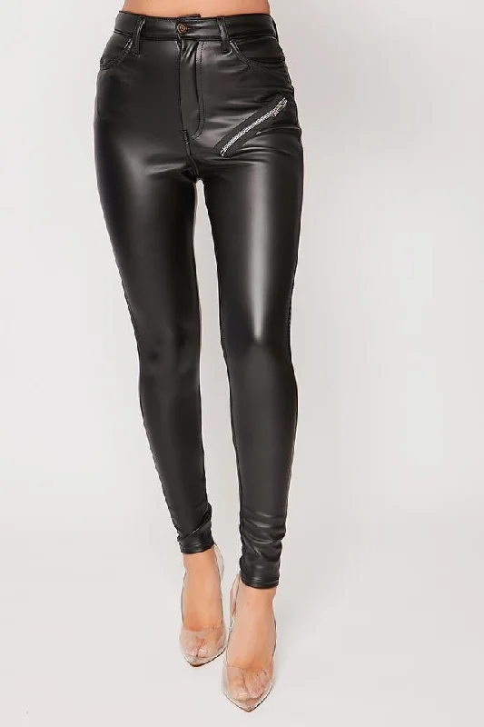Luxury Customization Beth - High Waisted PU Zip Skinny Trousers
