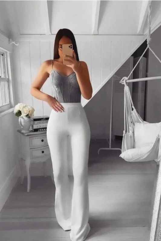 Fashion Expert Lucy - White High Waisted Kick Flare Trousers