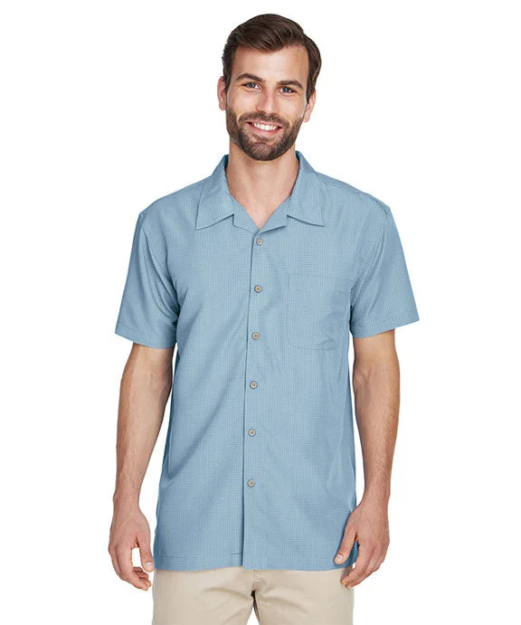 Carefree Style M560 - Harriton Mens Barbados Textured Camp Shirt | Cloud Blue