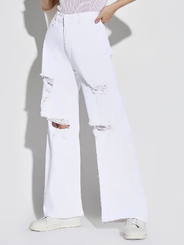 Everyday Style Women White Wide Leg Jeans