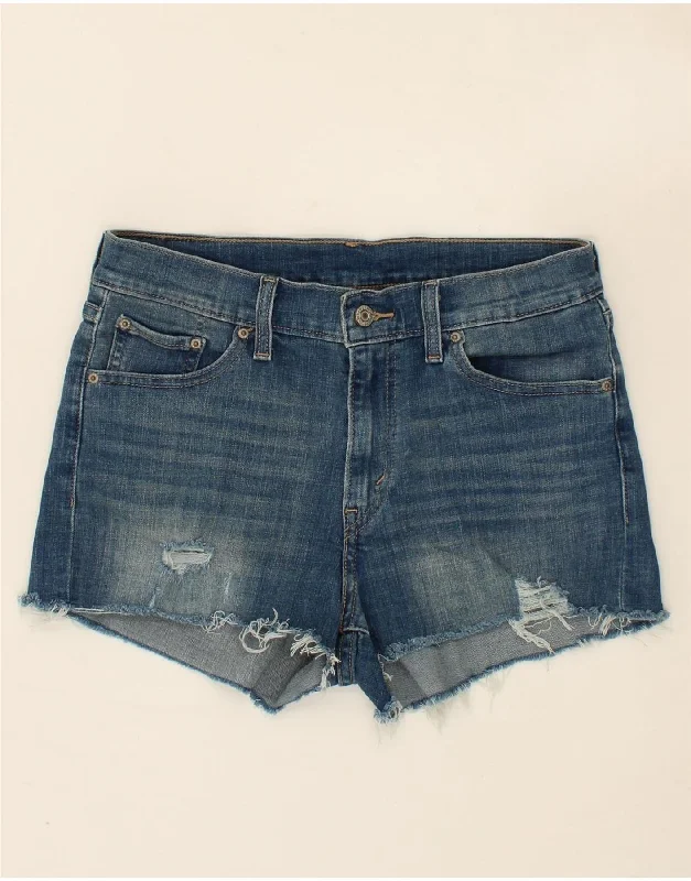 Celebrity Style LEVI'S Womens Distressed Denim Shorts W28 Medium Blue Cotton