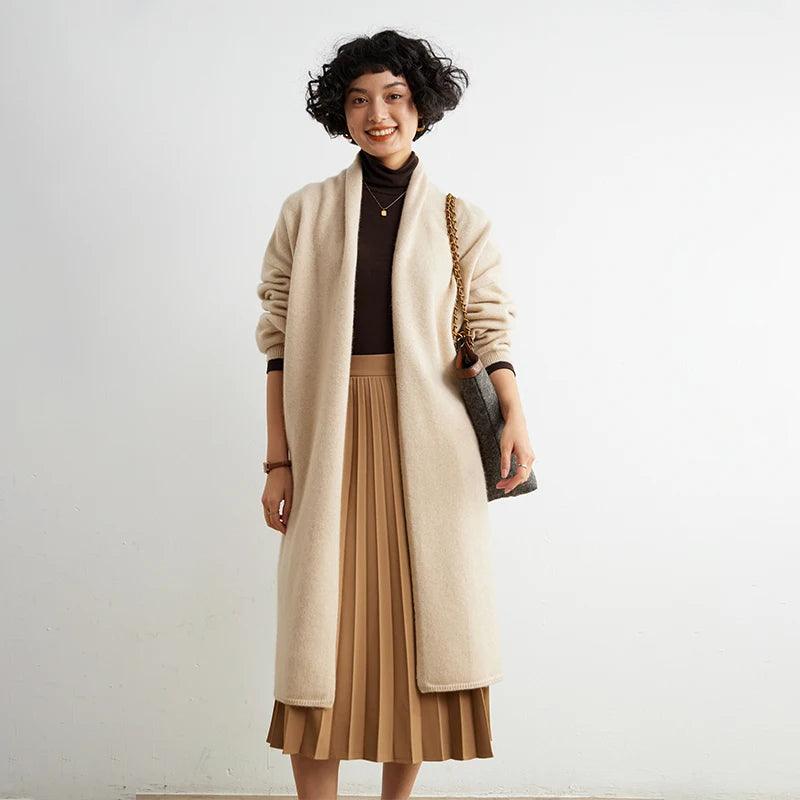 High-end Fabrics Hot Sale Autumn/Winter 100% Cashmere Cardigan – Women€™s Long, Loose-Fit Solid Color Soft Knitted Sweater, Large Size High-end Fabrics Hot Sale Autumn/Winter 100% Cashmere Cardigan – Women€™s Long, Loose-Fit Solid Color Soft Knitted Sweater, Large Size