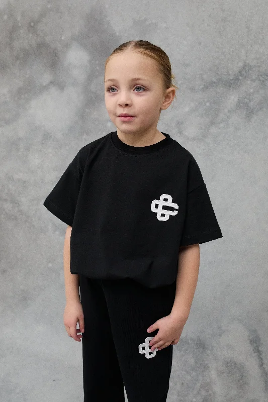 Hooded design JNR EMBLEM APPLIQUE T-SHIRT - BLACK