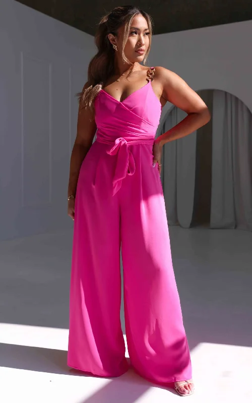 Summer Selection Diaz Shirred Back Panel Wide Leg Jumpsuit - Hot Pink