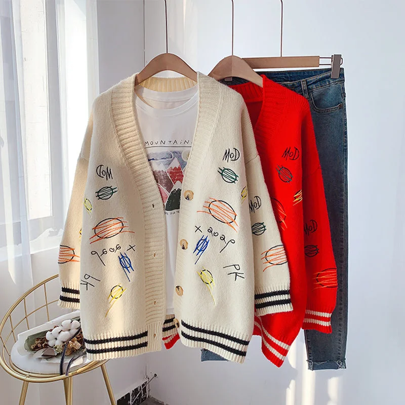 Easy Chic Net red knitted cardigan loose and lazy outside  4983