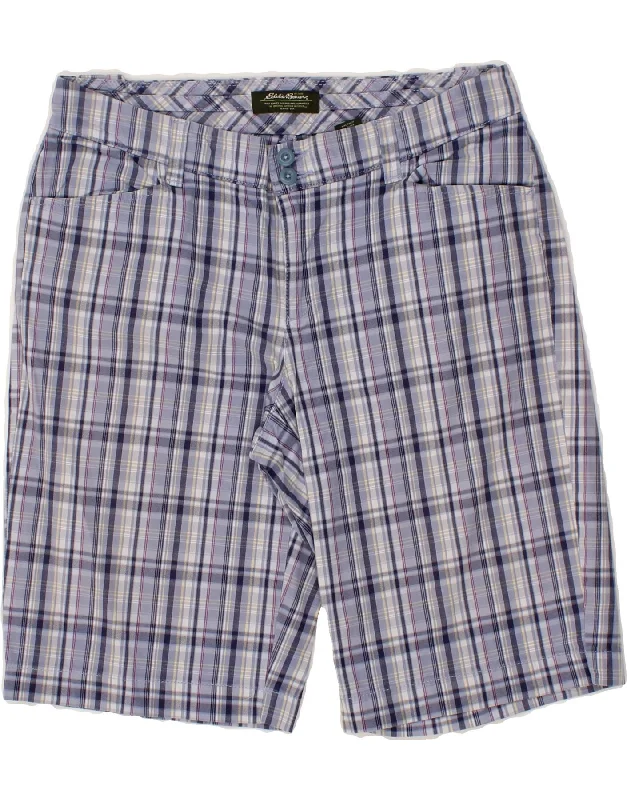 French Style EDDIE BAUER Womens Bermuda Shorts US 8 Medium W30  Blue Check Cotton