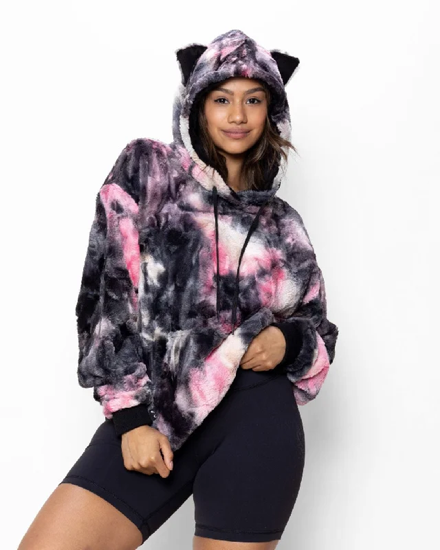 Unique Design Classic Women's Fur Hoodie | Tie Dye Leopard