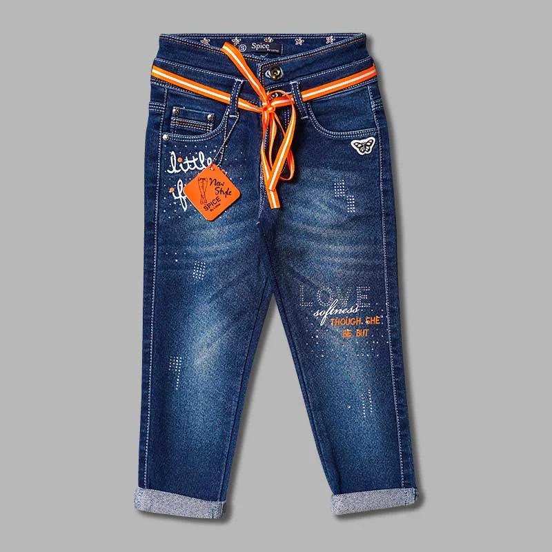 Street Sports Shoes High Waist Jeans for Girls with Shaded Pattern