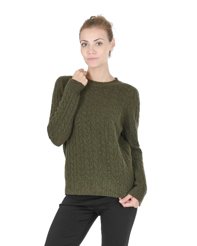 Fashion Concept Crown of Edinburgh Cashmere Women's Cashmere Womens Round Neck Sweater in Khaki - 38 EU