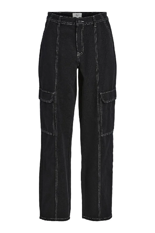 Embroidered Letters Valerie Mid Waist Wide Jeans - Black