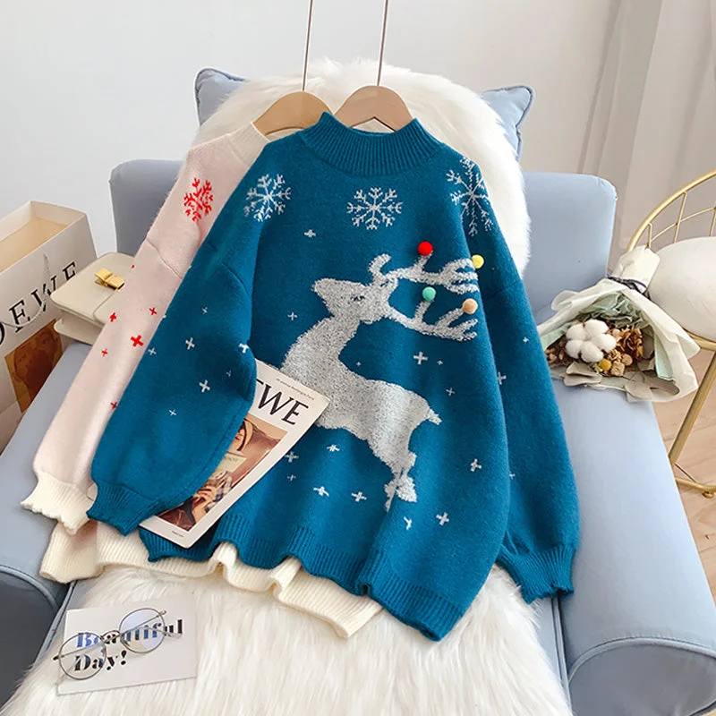 Comfy Chic Christmas elk sweater over sweater  4986