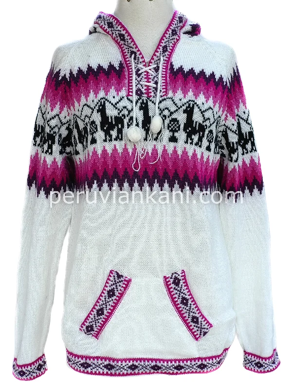 Cozy Outfit Alpaca hooded white / pink - Sweater alpaca
