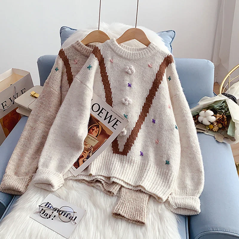 Retro Fashion Small fresh and sweet sweater design sense sweater  5000