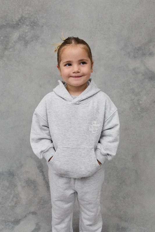 Letter embroidery JNR EMBLEM APPLIQUE HOODIE - GREY MARL